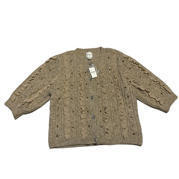 NEW Maeve Short-Sleeve Embellished Ruffled Cardigan Sweater - Picture 5 of 13